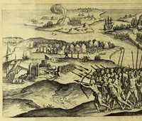 An illustration from Anhang der Beschreibung dess Königreichs Congo. : Innhaltend, fünff Schiffarten Samuel Brauns Burgers vnd Wundartzt zu Basel, so er kurtz verwichener Jahren in vnderschiedliche weit entlegene frembde Konigreich vnd Landschafften glücklich gethan, nemlich in Africam vnd dessen Provincien Congo, Bansa Loanga, Angola, Guinea, Morenland, Bennin, Amboisa, vnd zu dem Festen Castell Nassaw in More. Item gen Alexandriam in Syrien, in Portugal, Hispanien, Italien, wie auch vnderschiedliche Insuln, als da sind die Canarian, Medera, Cales Males, Malta, Candia, Cypern, Sicilien, Sardegna, Corfu, und ander mehr, biss zu seiner wider Ankunsst in Holland. (1625)