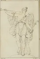 An illustration from Annales du musée et de l'école moderne des beaux-arts : recueil de gravures au trait, d'après les principaux ouvrages de peinture, sculpture, ou projets d'architecture, qui, chaque année, ont remporté le prix, soit aux écoles spéciales, soit aux concours nationaux : les productions des artistes en tous genres, qui, aux différentes expositions, ont été citées avec éloges : les morceaux les plus estimés ou inédits de la galerie de peinture : la suite complète de celle des antiques : édifices anciens et modernes, etc. (1800)
