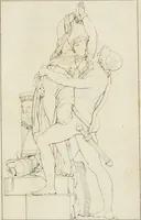 An illustration from Annales du musée et de l'école moderne des beaux-arts : recueil de gravures au trait, d'après les principaux ouvrages de peinture, sculpture, ou projets d'architecture, qui, chaque année, ont remporté le prix, soit aux écoles spéciales, soit aux concours nationaux : les productions des artistes en tous genres, qui, aux différentes expositions, ont été citées avec éloges : les morceaux les plus estimés ou inédits de la galerie de peinture : la suite complète de celle des antiques : édifices anciens et modernes, etc. (1800)