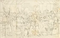 An illustration from Annales du musée et de l'école moderne des beaux-arts : recueil de gravures au trait, d'après les principaux ouvrages de peinture, sculpture, ou projets d'architecture, qui, chaque année, ont remporté le prix, soit aux écoles spéciales, soit aux concours nationaux : les productions des artistes en tous genres, qui, aux différentes expositions, ont été citées avec éloges : les morceaux les plus estimés ou inédits de la galerie de peinture : la suite complète de celle des antiques : édifices anciens et modernes, etc. (1800)
