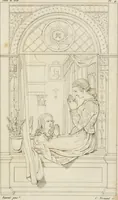 An illustration from Annales du musée et de l'école moderne des beaux-arts : recueil de gravures au trait, d'après les principaux ouvrages de peinture, sculpture, ou projets d'architecture, qui, chaque année, ont remporté le prix, soit aux écoles spéciales, soit aux concours nationaux : les productions des artistes en tous genres, qui, aux différentes expositions, ont été citées avec éloges : les morceaux les plus estimés ou inédits de la galerie de peinture : la suite complète de celle des antiques : édifices anciens et modernes, etc. (1800)