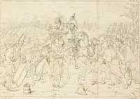 An illustration from Annales du musée et de l'école moderne des beaux-arts : recueil de gravures au trait, d'après les principaux ouvrages de peinture, sculpture, ou projets d'architecture, qui, chaque année, ont remporté le prix, soit aux écoles spéciales, soit aux concours nationaux : les productions des artistes en tous genres, qui, aux différentes expositions, ont été citées avec éloges : les morceaux les plus estimés ou inédits de la galerie de peinture : la suite complète de celle des antiques : édifices anciens et modernes, etc. (1800)