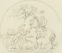 An illustration from Annales du musée et de l'école moderne des beaux-arts : recueil de gravures au trait, d'après les principaux ouvrages de peinture, sculpture, ou projets d'architecture, qui, chaque année, ont remporté le prix, soit aux écoles spéciales, soit aux concours nationaux : les productions des artistes en tous genres, qui, aux différentes expositions, ont été citées avec éloges : les morceaux les plus estimés ou inédits de la galerie de peinture : la suite complète de celle des antiques : édifices anciens et modernes, etc. (1800)