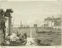 An illustration from Annales du musée et de l'école moderne des beaux-arts : recueil de gravures au trait, d'après les principaux ouvrages de peinture, sculpture, ou projets d'architecture, qui, chaque année, ont remporté le prix, soit aux écoles spéciales, soit aux concours nationaux : les productions des artistes en tous genres, qui, aux différentes expositions, ont été citées avec éloges : les morceaux les plus estimés ou inédits de la galerie de peinture : la suite complète de celle des antiques : édifices anciens et modernes, etc. (1800)
