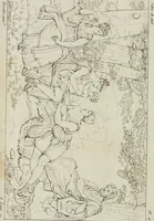 An illustration from Annales du musée et de l'école moderne des beaux-arts : recueil de gravures au trait, d'après les principaux ouvrages de peinture, sculpture, ou projets d'architecture, qui, chaque année, ont remporté le prix, soit aux écoles spéciales, soit aux concours nationaux : les productions des artistes en tous genres, qui, aux différentes expositions, ont été citées avec éloges : les morceaux les plus estimés ou inédits de la galerie de peinture : la suite complète de celle des antiques : édifices anciens et modernes, etc. (1800)