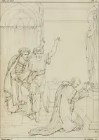 An illustration from Annales du musée et de l'école moderne des beaux-arts : recueil de gravures au trait, d'après les principaux ouvrages de peinture, sculpture, ou projets d'architecture, qui, chaque année, ont remporté le prix, soit aux écoles spéciales, soit aux concours nationaux : les productions des artistes en tous genres, qui, aux différentes expositions, ont été citées avec éloges : les morceaux les plus estimés ou inédits de la galerie de peinture : la suite complète de celle des antiques : édifices anciens et modernes, etc. (1800)