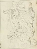 An illustration from Annales du musée et de l'école moderne des beaux-arts : recueil de gravures au trait, d'après les principaux ouvrages de peinture, sculpture, ou projets d'architecture, qui, chaque année, ont remporté le prix, soit aux écoles spéciales, soit aux concours nationaux : les productions des artistes en tous genres, qui, aux différentes expositions, ont été citées avec éloges : les morceaux les plus estimés ou inédits de la galerie de peinture : la suite complète de celle des antiques : édifices anciens et modernes, etc. (1800)