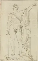 An illustration from Annales du musée et de l'école moderne des beaux-arts : recueil de gravures au trait, d'après les principaux ouvrages de peinture, sculpture, ou projets d'architecture, qui, chaque année, ont remporté le prix, soit aux écoles spéciales, soit aux concours nationaux : les productions des artistes en tous genres, qui, aux différentes expositions, ont été citées avec éloges : les morceaux les plus estimés ou inédits de la galerie de peinture : la suite complète de celle des antiques : édifices anciens et modernes, etc. (1800)