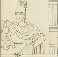 An illustration from Annales du musée et de l'école moderne des beaux-arts : recueil de gravures au trait, d'après les principaux ouvrages de peinture, sculpture, ou projets d'architecture, qui, chaque année, ont remporté le prix, soit aux écoles spéciales, soit aux concours nationaux : les productions des artistes en tous genres, qui, aux différentes expositions, ont été citées avec éloges : les morceaux les plus estimés ou inédits de la galerie de peinture : la suite complète de celle des antiques : édifices anciens et modernes, etc. (1800)