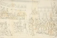 An illustration from Annales du musée et de l'école moderne des beaux-arts : recueil de gravures au trait, d'après les principaux ouvrages de peinture, sculpture, ou projets d'architecture, qui, chaque année, ont remporté le prix, soit aux écoles spéciales, soit aux concours nationaux : les productions des artistes en tous genres, qui, aux différentes expositions, ont été citées avec éloges : les morceaux les plus estimés ou inédits de la galerie de peinture : la suite complète de celle des antiques : édifices anciens et modernes, etc. (1800)