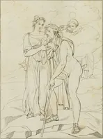 An illustration from Annales du musée et de l'école moderne des beaux-arts : recueil de gravures au trait, d'après les principaux ouvrages de peinture, sculpture, ou projets d'architecture, qui, chaque année, ont remporté le prix, soit aux écoles spéciales, soit aux concours nationaux : les productions des artistes en tous genres, qui, aux différentes expositions, ont été citées avec éloges : les morceaux les plus estimés ou inédits de la galerie de peinture : la suite complète de celle des antiques : édifices anciens et modernes, etc. (1800)