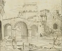 An illustration from Annales du musée et de l'école moderne des beaux-arts : recueil de gravures au trait, d'après les principaux ouvrages de peinture, sculpture, ou projets d'architecture, qui, chaque année, ont remporté le prix, soit aux écoles spéciales, soit aux concours nationaux : les productions des artistes en tous genres, qui, aux différentes expositions, ont été citées avec éloges : les morceaux les plus estimés ou inédits de la galerie de peinture : la suite complète de celle des antiques : édifices anciens et modernes, etc. (1800)
