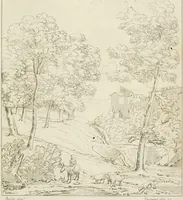 An illustration from Annales du musée et de l'école moderne des beaux-arts : recueil de gravures au trait, d'après les principaux ouvrages de peinture, sculpture, ou projets d'architecture, qui, chaque année, ont remporté le prix, soit aux écoles spéciales, soit aux concours nationaux : les productions des artistes en tous genres, qui, aux différentes expositions, ont été citées avec éloges : les morceaux les plus estimés ou inédits de la galerie de peinture : la suite complète de celle des antiques : édifices anciens et modernes, etc. (1800)