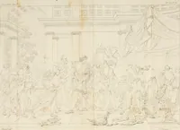 Picture 52 of 70 from Annales du musée et de l'école moderne des beaux-arts : recueil de gravures au trait, d'après les principaux ouvrages de peinture, sculpture, ou projets d'architecture, qui, chaque année, ont remporté le prix, soit aux écoles spéciales, soit aux concours nationaux : les productions des artistes en tous genres, qui, aux différentes expositions, ont été citées avec éloges : les morceaux les plus estimés ou inédits de la galerie de peinture : la suite complète de celle des antiques : édifices anciens et modernes, etc. (1800), leaf 172