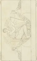 An illustration from Annales du musée et de l'école moderne des beaux-arts : recueil de gravures au trait, d'après les principaux ouvrages de peinture, sculpture, ou projets d'architecture, qui, chaque année, ont remporté le prix, soit aux écoles spéciales, soit aux concours nationaux : les productions des artistes en tous genres, qui, aux différentes expositions, ont été citées avec éloges : les morceaux les plus estimés ou inédits de la galerie de peinture : la suite complète de celle des antiques : édifices anciens et modernes, etc. (1800)