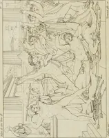 An illustration from Annales du musée et de l'école moderne des beaux-arts : recueil de gravures au trait, d'après les principaux ouvrages de peinture, sculpture, ou projets d'architecture, qui, chaque année, ont remporté le prix, soit aux écoles spéciales, soit aux concours nationaux : les productions des artistes en tous genres, qui, aux différentes expositions, ont été citées avec éloges : les morceaux les plus estimés ou inédits de la galerie de peinture : la suite complète de celle des antiques : édifices anciens et modernes, etc. (1800)