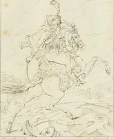 An illustration from Annales du musée et de l'école moderne des beaux-arts : recueil de gravures au trait, d'après les principaux ouvrages de peinture, sculpture, ou projets d'architecture, qui, chaque année, ont remporté le prix, soit aux écoles spéciales, soit aux concours nationaux : les productions des artistes en tous genres, qui, aux différentes expositions, ont été citées avec éloges : les morceaux les plus estimés ou inédits de la galerie de peinture : la suite complète de celle des antiques : édifices anciens et modernes, etc. (1800)