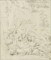 Picture 12 of 70 from Annales du musée et de l'école moderne des beaux-arts : recueil de gravures au trait, d'après les principaux ouvrages de peinture, sculpture, ou projets d'architecture, qui, chaque année, ont remporté le prix, soit aux écoles spéciales, soit aux concours nationaux : les productions des artistes en tous genres, qui, aux différentes expositions, ont été citées avec éloges : les morceaux les plus estimés ou inédits de la galerie de peinture : la suite complète de celle des antiques : édifices anciens et modernes, etc. (1800), leaf 45