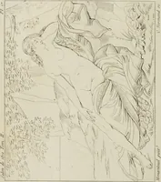 An illustration from Annales du musée et de l'école moderne des beaux-arts : recueil de gravures au trait, d'après les principaux ouvrages de peinture, sculpture, ou projets d'architecture, qui, chaque année, ont remporté le prix, soit aux écoles spéciales, soit aux concours nationaux : les productions des artistes en tous genres, qui, aux différentes expositions, ont été citées avec éloges : les morceaux les plus estimés ou inédits de la galerie de peinture : la suite complète de celle des antiques : édifices anciens et modernes, etc. (1800)