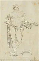 An illustration from Annales du musée et de l'école moderne des beaux-arts : recueil de gravures au trait, d'après les principaux ouvrages de peinture, sculpture, ou projets d'architecture, qui, chaque année, ont remporté le prix, soit aux écoles spéciales, soit aux concours nationaux : les productions des artistes en tous genres, qui, aux différentes expositions, ont été citées avec éloges : les morceaux les plus estimés ou inédits de la galerie de peinture : la suite complète de celle des antiques : édifices anciens et modernes, etc. (1800)