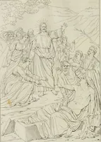 An illustration from Annales du musée et de l'école moderne des beaux-arts : recueil de gravures au trait, d'après les principaux ouvrages de peinture, sculpture, ou projets d'architecture, qui, chaque année, ont remporté le prix, soit aux écoles spéciales, soit aux concours nationaux : les productions des artistes en tous genres, qui, aux différentes expositions, ont été citées avec éloges : les morceaux les plus estimés ou inédits de la galerie de peinture : la suite complète de celle des antiques : édifices anciens et modernes, etc. (1800)