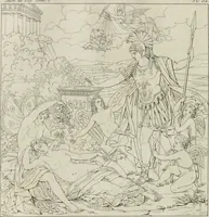 Picture 27 of 137 from Annales du musée et de l'école moderne des beaux-arts : recueil de gravures au trait, d'après les principaux ouvrages de peinture, sculpture, ou projets d'architecture, qui, chaque année, ont remporté le prix, soit aux écoles spéciales, soit aux concours nationaux : les productions des artistes en tous genres, qui, aux différentes expositions, ont été citées avec éloges : les morceaux les plus estimés ou inédits de la galerie de peinture : la suite complète de celle des antiques : édifices anciens et modernes, etc. (1800), leaf 113