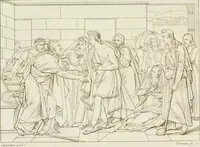Picture 30 of 137 from Annales du musée et de l'école moderne des beaux-arts : recueil de gravures au trait, d'après les principaux ouvrages de peinture, sculpture, ou projets d'architecture, qui, chaque année, ont remporté le prix, soit aux écoles spéciales, soit aux concours nationaux : les productions des artistes en tous genres, qui, aux différentes expositions, ont été citées avec éloges : les morceaux les plus estimés ou inédits de la galerie de peinture : la suite complète de celle des antiques : édifices anciens et modernes, etc. (1800), leaf 124