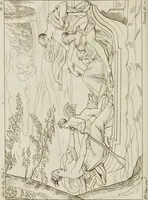 An illustration from Annales du musée et de l'école moderne des beaux-arts : recueil de gravures au trait, d'après les principaux ouvrages de peinture, sculpture, ou projets d'architecture, qui, chaque année, ont remporté le prix, soit aux écoles spéciales, soit aux concours nationaux : les productions des artistes en tous genres, qui, aux différentes expositions, ont été citées avec éloges : les morceaux les plus estimés ou inédits de la galerie de peinture : la suite complète de celle des antiques : édifices anciens et modernes, etc. (1800)