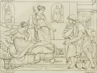 Picture 41 of 137 from Annales du musée et de l'école moderne des beaux-arts : recueil de gravures au trait, d'après les principaux ouvrages de peinture, sculpture, ou projets d'architecture, qui, chaque année, ont remporté le prix, soit aux écoles spéciales, soit aux concours nationaux : les productions des artistes en tous genres, qui, aux différentes expositions, ont été citées avec éloges : les morceaux les plus estimés ou inédits de la galerie de peinture : la suite complète de celle des antiques : édifices anciens et modernes, etc. (1800), leaf 159