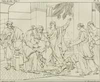 Picture 46 of 137 from Annales du musée et de l'école moderne des beaux-arts : recueil de gravures au trait, d'après les principaux ouvrages de peinture, sculpture, ou projets d'architecture, qui, chaque année, ont remporté le prix, soit aux écoles spéciales, soit aux concours nationaux : les productions des artistes en tous genres, qui, aux différentes expositions, ont été citées avec éloges : les morceaux les plus estimés ou inédits de la galerie de peinture : la suite complète de celle des antiques : édifices anciens et modernes, etc. (1800), leaf 177