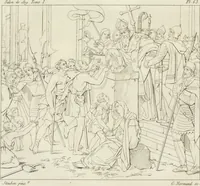 Picture 56 of 137 from Annales du musée et de l'école moderne des beaux-arts : recueil de gravures au trait, d'après les principaux ouvrages de peinture, sculpture, ou projets d'architecture, qui, chaque année, ont remporté le prix, soit aux écoles spéciales, soit aux concours nationaux : les productions des artistes en tous genres, qui, aux différentes expositions, ont été citées avec éloges : les morceaux les plus estimés ou inédits de la galerie de peinture : la suite complète de celle des antiques : édifices anciens et modernes, etc. (1800), leaf 212