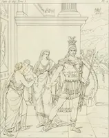 An illustration from Annales du musée et de l'école moderne des beaux-arts : recueil de gravures au trait, d'après les principaux ouvrages de peinture, sculpture, ou projets d'architecture, qui, chaque année, ont remporté le prix, soit aux écoles spéciales, soit aux concours nationaux : les productions des artistes en tous genres, qui, aux différentes expositions, ont été citées avec éloges : les morceaux les plus estimés ou inédits de la galerie de peinture : la suite complète de celle des antiques : édifices anciens et modernes, etc. (1800)