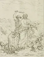 An illustration from Annales du musée et de l'école moderne des beaux-arts : recueil de gravures au trait, d'après les principaux ouvrages de peinture, sculpture, ou projets d'architecture, qui, chaque année, ont remporté le prix, soit aux écoles spéciales, soit aux concours nationaux : les productions des artistes en tous genres, qui, aux différentes expositions, ont été citées avec éloges : les morceaux les plus estimés ou inédits de la galerie de peinture : la suite complète de celle des antiques : édifices anciens et modernes, etc. (1800)