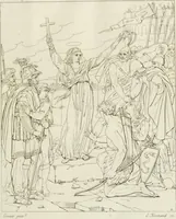 Picture 5 of 137 from Annales du musée et de l'école moderne des beaux-arts : recueil de gravures au trait, d'après les principaux ouvrages de peinture, sculpture, ou projets d'architecture, qui, chaque année, ont remporté le prix, soit aux écoles spéciales, soit aux concours nationaux : les productions des artistes en tous genres, qui, aux différentes expositions, ont été citées avec éloges : les morceaux les plus estimés ou inédits de la galerie de peinture : la suite complète de celle des antiques : édifices anciens et modernes, etc. (1800), leaf 28