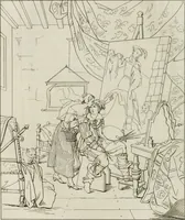 An illustration from Annales du musée et de l'école moderne des beaux-arts : recueil de gravures au trait, d'après les principaux ouvrages de peinture, sculpture, ou projets d'architecture, qui, chaque année, ont remporté le prix, soit aux écoles spéciales, soit aux concours nationaux : les productions des artistes en tous genres, qui, aux différentes expositions, ont été citées avec éloges : les morceaux les plus estimés ou inédits de la galerie de peinture : la suite complète de celle des antiques : édifices anciens et modernes, etc. (1800)
