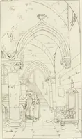 An illustration from Annales du musée et de l'école moderne des beaux-arts : recueil de gravures au trait, d'après les principaux ouvrages de peinture, sculpture, ou projets d'architecture, qui, chaque année, ont remporté le prix, soit aux écoles spéciales, soit aux concours nationaux : les productions des artistes en tous genres, qui, aux différentes expositions, ont été citées avec éloges : les morceaux les plus estimés ou inédits de la galerie de peinture : la suite complète de celle des antiques : édifices anciens et modernes, etc. (1800)