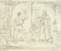 An illustration from Annales du musée et de l'école moderne des beaux-arts : recueil de gravures au trait, d'après les principaux ouvrages de peinture, sculpture, ou projets d'architecture, qui, chaque année, ont remporté le prix, soit aux écoles spéciales, soit aux concours nationaux : les productions des artistes en tous genres, qui, aux différentes expositions, ont été citées avec éloges : les morceaux les plus estimés ou inédits de la galerie de peinture : la suite complète de celle des antiques : édifices anciens et modernes, etc. (1800)