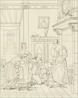 An illustration from Annales du musée et de l'école moderne des beaux-arts : recueil de gravures au trait, d'après les principaux ouvrages de peinture, sculpture, ou projets d'architecture, qui, chaque année, ont remporté le prix, soit aux écoles spéciales, soit aux concours nationaux : les productions des artistes en tous genres, qui, aux différentes expositions, ont été citées avec éloges : les morceaux les plus estimés ou inédits de la galerie de peinture : la suite complète de celle des antiques : édifices anciens et modernes, etc. (1800)