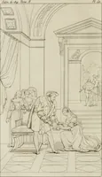 An illustration from Annales du musée et de l'école moderne des beaux-arts : recueil de gravures au trait, d'après les principaux ouvrages de peinture, sculpture, ou projets d'architecture, qui, chaque année, ont remporté le prix, soit aux écoles spéciales, soit aux concours nationaux : les productions des artistes en tous genres, qui, aux différentes expositions, ont été citées avec éloges : les morceaux les plus estimés ou inédits de la galerie de peinture : la suite complète de celle des antiques : édifices anciens et modernes, etc. (1800)