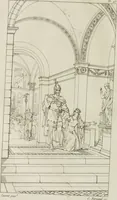 An illustration from Annales du musée et de l'école moderne des beaux-arts : recueil de gravures au trait, d'après les principaux ouvrages de peinture, sculpture, ou projets d'architecture, qui, chaque année, ont remporté le prix, soit aux écoles spéciales, soit aux concours nationaux : les productions des artistes en tous genres, qui, aux différentes expositions, ont été citées avec éloges : les morceaux les plus estimés ou inédits de la galerie de peinture : la suite complète de celle des antiques : édifices anciens et modernes, etc. (1800)