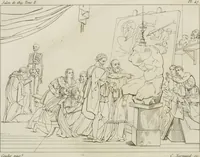 Picture 110 of 137 from Annales du musée et de l'école moderne des beaux-arts : recueil de gravures au trait, d'après les principaux ouvrages de peinture, sculpture, ou projets d'architecture, qui, chaque année, ont remporté le prix, soit aux écoles spéciales, soit aux concours nationaux : les productions des artistes en tous genres, qui, aux différentes expositions, ont été citées avec éloges : les morceaux les plus estimés ou inédits de la galerie de peinture : la suite complète de celle des antiques : édifices anciens et modernes, etc. (1800), leaf 399