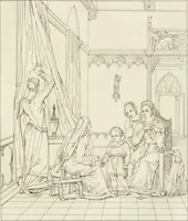 An illustration from Annales du musée et de l'école moderne des beaux-arts : recueil de gravures au trait, d'après les principaux ouvrages de peinture, sculpture, ou projets d'architecture, qui, chaque année, ont remporté le prix, soit aux écoles spéciales, soit aux concours nationaux : les productions des artistes en tous genres, qui, aux différentes expositions, ont été citées avec éloges : les morceaux les plus estimés ou inédits de la galerie de peinture : la suite complète de celle des antiques : édifices anciens et modernes, etc. (1800)
