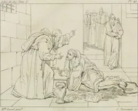 An illustration from Annales du musée et de l'école moderne des beaux-arts : recueil de gravures au trait, d'après les principaux ouvrages de peinture, sculpture, ou projets d'architecture, qui, chaque année, ont remporté le prix, soit aux écoles spéciales, soit aux concours nationaux : les productions des artistes en tous genres, qui, aux différentes expositions, ont été citées avec éloges : les morceaux les plus estimés ou inédits de la galerie de peinture : la suite complète de celle des antiques : édifices anciens et modernes, etc. (1800)