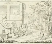 Picture 114 of 137 from Annales du musée et de l'école moderne des beaux-arts : recueil de gravures au trait, d'après les principaux ouvrages de peinture, sculpture, ou projets d'architecture, qui, chaque année, ont remporté le prix, soit aux écoles spéciales, soit aux concours nationaux : les productions des artistes en tous genres, qui, aux différentes expositions, ont été citées avec éloges : les morceaux les plus estimés ou inédits de la galerie de peinture : la suite complète de celle des antiques : édifices anciens et modernes, etc. (1800), leaf 412