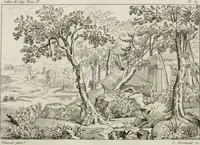 An illustration from Annales du musée et de l'école moderne des beaux-arts : recueil de gravures au trait, d'après les principaux ouvrages de peinture, sculpture, ou projets d'architecture, qui, chaque année, ont remporté le prix, soit aux écoles spéciales, soit aux concours nationaux : les productions des artistes en tous genres, qui, aux différentes expositions, ont été citées avec éloges : les morceaux les plus estimés ou inédits de la galerie de peinture : la suite complète de celle des antiques : édifices anciens et modernes, etc. (1800)