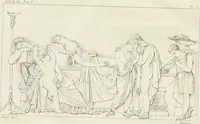 An illustration from Annales du musée et de l'école moderne des beaux-arts : recueil de gravures au trait, d'après les principaux ouvrages de peinture, sculpture, ou projets d'architecture, qui, chaque année, ont remporté le prix, soit aux écoles spéciales, soit aux concours nationaux : les productions des artistes en tous genres, qui, aux différentes expositions, ont été citées avec éloges : les morceaux les plus estimés ou inédits de la galerie de peinture : la suite complète de celle des antiques : édifices anciens et modernes, etc. (1800)