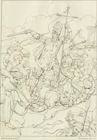 An illustration from Annales du musée et de l'école moderne des beaux-arts : recueil de gravures au trait, d'après les principaux ouvrages de peinture, sculpture, ou projets d'architecture, qui, chaque année, ont remporté le prix, soit aux écoles spéciales, soit aux concours nationaux : les productions des artistes en tous genres, qui, aux différentes expositions, ont été citées avec éloges : les morceaux les plus estimés ou inédits de la galerie de peinture : la suite complète de celle des antiques : édifices anciens et modernes, etc. (1800)