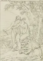 An illustration from Annales du musée et de l'école moderne des beaux-arts : recueil de gravures au trait, d'après les principaux ouvrages de peinture, sculpture, ou projets d'architecture, qui, chaque année, ont remporté le prix, soit aux écoles spéciales, soit aux concours nationaux : les productions des artistes en tous genres, qui, aux différentes expositions, ont été citées avec éloges : les morceaux les plus estimés ou inédits de la galerie de peinture : la suite complète de celle des antiques : édifices anciens et modernes, etc. (1800)