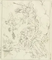 An illustration from Annales du musée et de l'école moderne des beaux-arts : recueil de gravures au trait, d'après les principaux ouvrages de peinture, sculpture, ou projets d'architecture, qui, chaque année, ont remporté le prix, soit aux écoles spéciales, soit aux concours nationaux : les productions des artistes en tous genres, qui, aux différentes expositions, ont été citées avec éloges : les morceaux les plus estimés ou inédits de la galerie de peinture : la suite complète de celle des antiques : édifices anciens et modernes, etc. (1800)