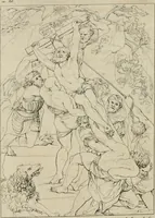 An illustration from Annales du musée et de l'école moderne des beaux-arts : recueil de gravures au trait, d'après les principaux ouvrages de peinture, sculpture, ou projets d'architecture, qui, chaque année, ont remporté le prix, soit aux écoles spéciales, soit aux concours nationaux : les productions des artistes en tous genres, qui, aux différentes expositions, ont été citées avec éloges : les morceaux les plus estimés ou inédits de la galerie de peinture : la suite complète de celle des antiques : édifices anciens et modernes, etc. (1800)